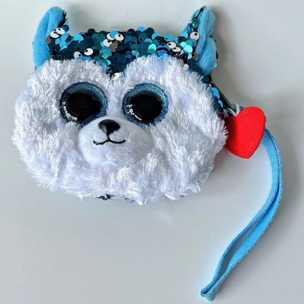 Slush Husky Coin Purse Ty Beanie Fashion Gear Plush Mini Fluffy Sequin Wristlet